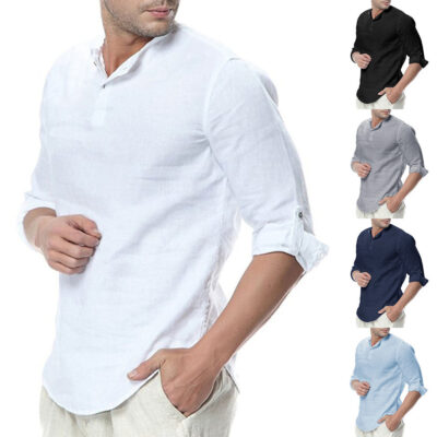 Ngoại thương xuất khẩu Amazon AliExpress áo sơ mi nam phong cách nóng bỏng áo sơ mi màu trơn