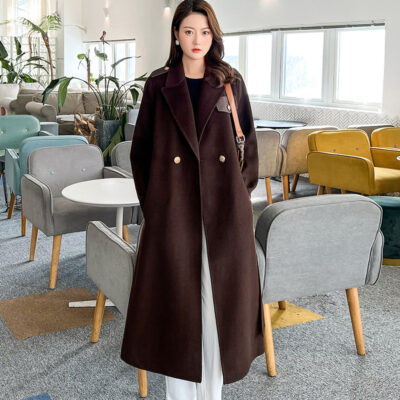 Mùa đông mới áo khoác cashmere hai mặt dài vừa phải cho nữ len phong cách nước ngoài phong cách Hàn Quốc phù hợp với cổ áo khoác len