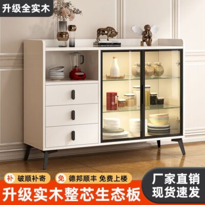 Tủ đá phiến tủ chè hiện đại đơn giản đẹp màu kem sang trọng tủ bát 1 vách ngăn cửa kính
