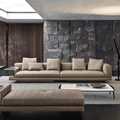 Carobang Connery sofa da phòng khách lớp trên cùng da bò hàng thẳng ba người căn hộ nhỏ nhà thiết kế tối giản người Ý