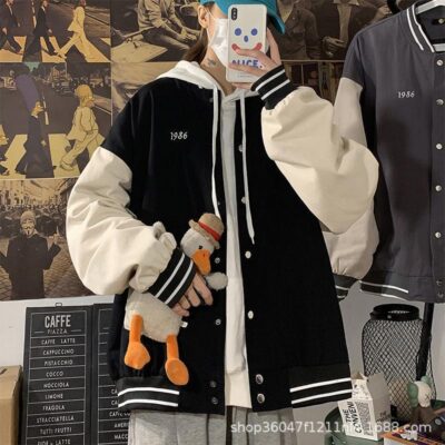 Mùa xuân hợp thời trang thương hiệu áo khoác nữ phong cách retro Hồng Kông thể thao giản dị màu tương phản áo khoác bóng chày top 2021 áo khoác rời mới