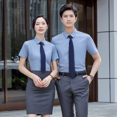 Áo sơ mi nam ngắn tay dành cho doanh nhân chuyên nghiệp Áo sơ mi mỏng không cần ủi dành cho nam Quần áo bảo hộ lao động trang trọng có cổ màu trắng dành cho nam và nữ Logo thêu