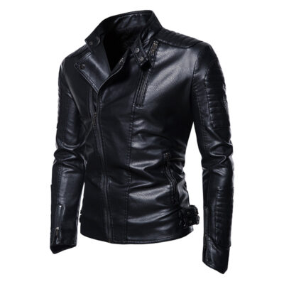 Ngoại Thương Amazon Âu Mỹ Nam Áo Khoác Da Nam Trẻ Trung Cổ Đứng Punk Nam Xe Máy Áo Khoác Da PU