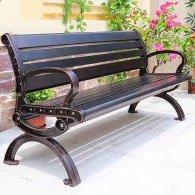 Ghế băng công viên ngoài trời có tựa lưng tay vịn Ghế công viên hợp kim nhôm đúc cộng đồng vuông ghế sân vườn ngoài trời