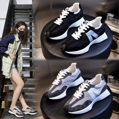 Giày nữ da heo lớp đầu tiên mùa thu 2023 Giày thể thao mới Forrest Gump Giày nữ da thật đa năng Giày bố thường mẫu dành cho nữ