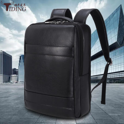 Hợp thời trang bò mới kinh doanh đi lại túi máy tính 15,6 inch du lịch ngoài trời ba lô da nam màu đen