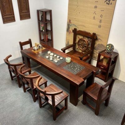 Thuyền xưa Bàn trà gỗ thuyền Bàn trà gỗ kết hợp ghế gỗ nguyên khối Bàn trà văn phòng nhà ban công phòng khách bàn cà phê nhỏ