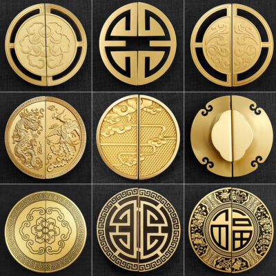 Tay cầm bằng đồng màu đồng nguyên chất cổ mới phong cách Trung Hoa Xiangyun đồ nội thất tủ cửa tủ quần áo tủ hình bán nguyệt đầy đủ tay nắm cửa bằng đồng tròn