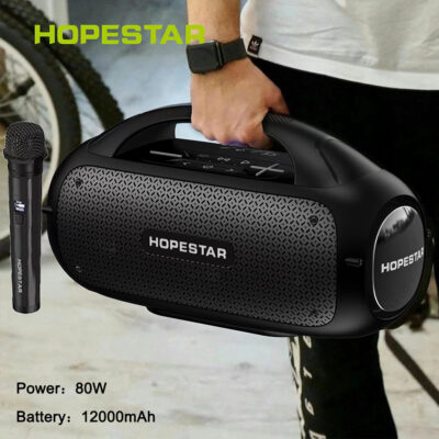 Loa Bluetooth HOPESTAR A50 Di Động Công Suất Cao 80W Có Micro Loa Siêu Trầm Di Động Ngoài Trời KTV