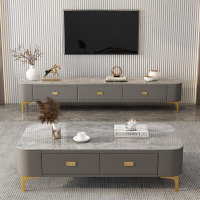 Bàn trà sang trọng nhẹ kết hợp tủ TV phòng khách nhà căn hộ nhỏ hiện đại Ý hiện đại tối giản túi mềm lưu trữ bàn trà