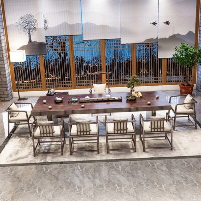 Phong cách Trung Quốc mới Bàn trà gỗ chắc chắn kết hợp bàn ghế văn phòng Zen bàn pha trà hiện đại tối giản nhà khúc gỗ lớn bàn cà phê