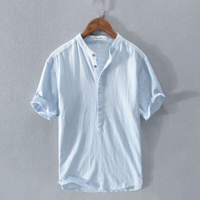 Mùa Hè Đơn Giản Vải Lanh Cotton Áo Sơ Mi Nam Chui Đầu Đẹp Trai Rời Áo Sơ Mi Trẻ Trung RC210