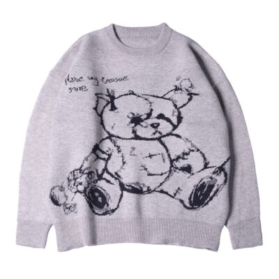 Áo len dệt hoa cổ tròn gấu dáng rộng trung tính lưới đỏ gió hợp thời trang áo len nữ dệt kim đẹp nhà máy phân phối sỉ và lẻ