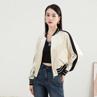 Ga Châu Âu 2023 Thời Trang Mới Đánh Màu Siêu Hot Đồng Phục Bóng Chày Thẳng Acetate Áo Khoác Thể Thao Áo Khoác Thời Trang Nữ