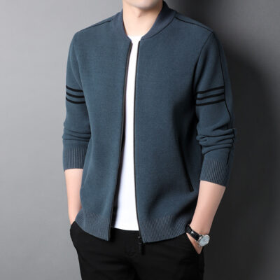 Dệt Kim Cardigan Nam Mùa Thu Đông Thời Trang Mới Cổ Bóng Chày Áo Len Dây Kéo Thanh Niên Nam Lỏng Lẻo Áo Đệm