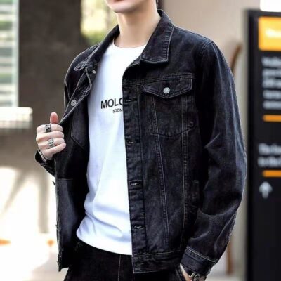 Quần áo denim nam áo khoác denim nam áo khoác rộng rãi mới của nam giới mùa xuân mặc cổ vuông xu hướng