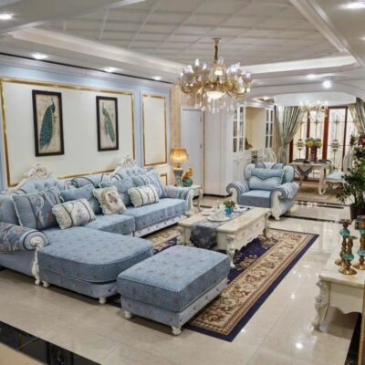 Ghế sofa vải phong cách châu Âu Gỗ nguyên khối cao cấp kiểu Mỹ kích thước căn hộ đơn giản Ghế dài góc châu Âu bộ bàn ghế trang trí sang trọng