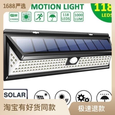 Xuất khẩu 118 Năng Lượng Mặt Trời Ba Mặt Đèn LED Cảm Biến Cơ Thể Con Người Đèn Chiếu Sáng Ngoài Trời Nhà Để Xe Đèn Sân Vườn Biệt Thự đèn Đường