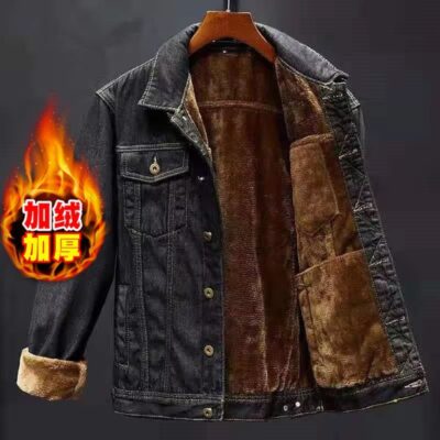 Nam denim Plus Nhung Áo Khoác Dày Kích Thước Lớn Béo Thanh Niên Quần Áo Nam Thu Đông Mùa Áo Khoác Đệm Bông Quần Áo Áo Choàng