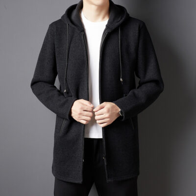 Mùa Xuân Và Mùa Thu Nam Có Mũ Dệt Kim Dài Áo Khoác Dệt Kim Thời Trang Khóa Kéo Đa Năng Nam Cao Cấp 1 Giao Hàng