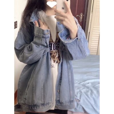 Áo khoác denim thiết kế theo phong cách hoài cổ mùa xuân của Mỹ đã giặt sạch Áo khoác denim nữ hợp thời trang phiên bản rộng