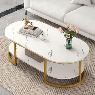 Bàn cà phê phòng khách nhà căn hộ phong cách nhẹ nhàng sang trọng đơn giản hiện đại đen trắng căn hộ nhỏ bàn cà phê hình bầu dục