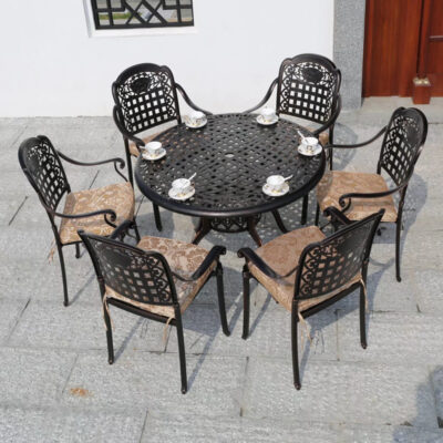 Bàn ghế ngoài trời nhôm đúc sân vườn giải trí biệt thự sân thượng sân nhỏ ngoài trời chống nước và chống nắng bàn tròn gia đình