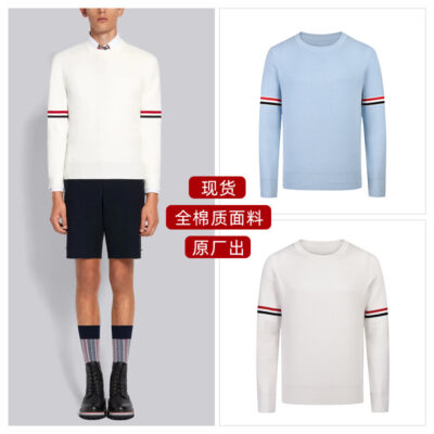 [Phiên bản chính xác của nhà máy tóc thẳng] áo len tb nam cổ tròn bốn vạch thương hiệu hợp thời trang áo len giản dị phù hợp với tất cả