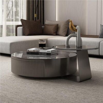 Ánh sáng Ý sang trọng kính cường lực phiến đá bàn trà phòng khách nhà kích thước tròn kết hợp tối giản hiện đại căn hộ nhỏ bàn cà phê