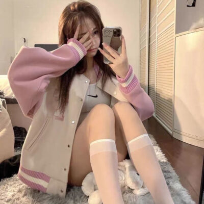 Đồng phục bóng chày len nữ áo khoác ngắn Mỹ mùa xuân và mùa thu mới phong cách Hàn Quốc áo khoác sinh viên phù hợp với áo