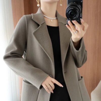 Áo khoác len cashmere hai mặt mới mùa xuân và mùa thu 2023 phiên bản Hàn Quốc cho nữ Áo khoác len ngắn một bên ngực chất lượng cao