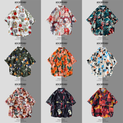 Rơi cảm giác áo sơ mi nam Mỹ Hawaii bãi biển côn đồ đẹp trai phong cách retro Hồng Kông hoa cổ sơ mi cặp đôi triều