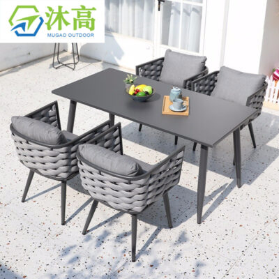 Bàn ăn thông thường ghế ăn kết hợp mây ghế ăn ngoài trời ghế dây bện tất cả bàn ăn bằng nhôm bàn ăn sân vườn có thể thu vào bàn ăn