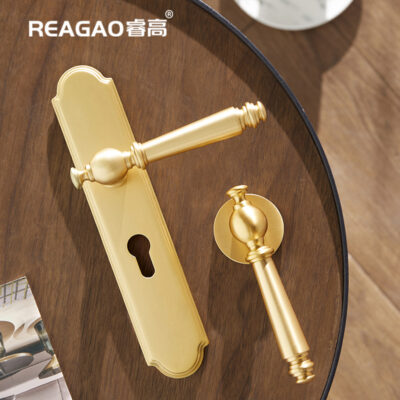 Rui Gao đồng nguyên chất Khóa cửa Pháp retro tắt tiếng cửa vàng phòng ngủ khóa Mỹ Đẹp sang trọng tay nắm cửa đôi