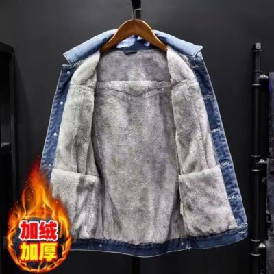 Sang trọng làm dày áo khoác denim nam mùa thu đông mới thịt cừu nhung nam áo khoác cotton ấm áp áo khoác