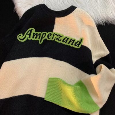 Áo len cổ tròn màu tương phản kiểu Mỹ mới 2022 dành cho cặp đôi nam và nữ Dáng rộng phong cách ngọt ngào và mát mẻ Hàng dệt kim thương hiệu National Tide