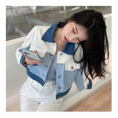 Mỹ Retro Áo khoác denim nữ đầu mùa thu mới rời phiên bản Hàn Quốc thích hợp ngắn nối áo khoác cao cấp