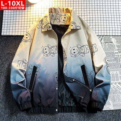 Xu hướng mùa xuân và mùa thu Quần áo nam Đẹp trai In hình Gradient Áo khoác cổ vuông Người béo Plus Kích thước Kích thước lớn Áo khoác thường