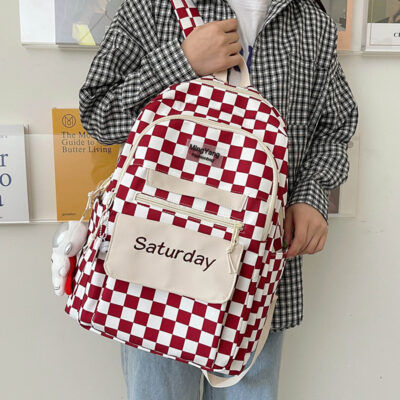 Thương hiệu hợp thời trang mới túi học sinh đại học kẻ sọc thời trang nữ Nhật Bản học sinh trung học ba lô sức chứa lớn học sinh trung học cơ sở trở lại