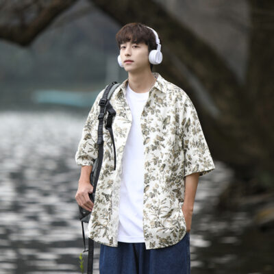 Áo sơ mi nam áo khoác ngoài áo sơ mi hoa Cityboy quần áo nam nhỏ tươi Nhật Bản ngắn tay sơ mi nửa tay phong cách Hồng Kông ins