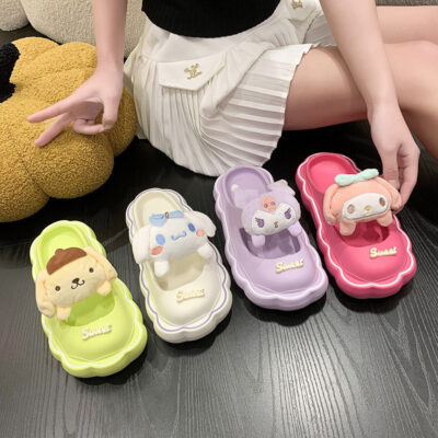 Phim hoạt hình cô gái dễ thương Dép nửa đầu Baotou Áo khoác ngoài mùa hè cho nữ Hàng ngày Đáy dày Bước Shit Feeling Lưới Đỏ Phong cách Hàn Quốc Dép và Dép