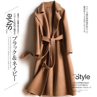 Áo khoác cashmere hai mặt mới dành cho nữ mùa thu đông cỡ trung cao cấp phiên bản Hàn Quốc áo khoác len mỏng cổ chữ V dày dặn