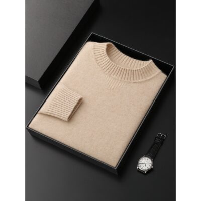 Áo len cashmere nam dày 7 kim ấm áp đơn giản dệt kim đáy cardigan cổ cao nửa đầu thu đông phong cách mới