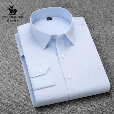 Áo sơ mi nam công sở nam mặc chống nhăn không ủi màu trơn dụng cụ chuyên nghiệp mặc sỉ có thể đặt hàng áo sơ mi nam dài tay LOGO