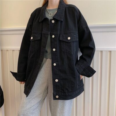 Áo khoác denim màu đen áo khoác nữ hợp thời trang mùa thu 2023 thiết kế mới cảm giác dụng cụ phong cách tóc cổ điển phù hợp với mọi lứa tuổi