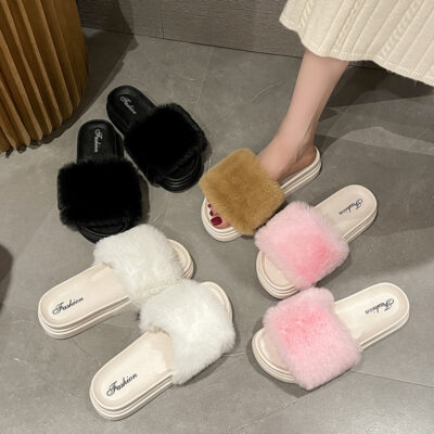 Châu Âu và Châu Mỹ mới xuyên biên giới Châu Phi ngoại thương cáo lông dép dép nữ muffin dưới thời trang áo khoác ngoài bằng lông thú sang trọng dép