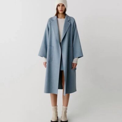 [Nhuộm thực vật] Áo khoác bỏ túi có miếng vá hai mặt bằng len cashmere mùa thu đông cho nữ ICICLE Zhihe