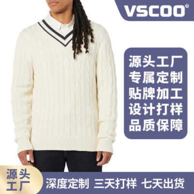 Xấu hổ nhà sản xuất sức mạnh thương mại nước ngoài áo len mùa thu đông 2023 nam hàng dệt kim áo thun chui đầu phối màu giản dị áo len