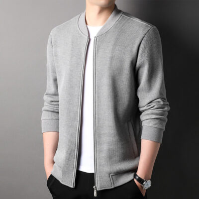 Nam Thu Đông 2023 Mới Đơn Giản Len Đồng Phục Bóng Chày Dây Kéo Áo Len Cardigan Áo Khoác Nam Cotton Dệt Kim Cardigan Áo Khoác Ngoài