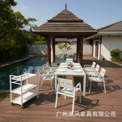 Nội thất Danduo Bộ bàn ăn hợp kim nhôm chữ nhật ngoài trời Fontainebleau Nội thất sân vườn Biệt thự Bàn ghế sân vườn